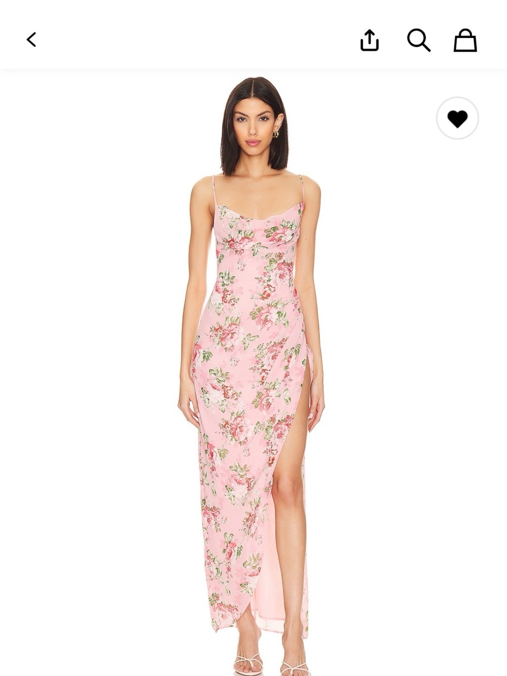 Pink Floral Slip Maxi Dress with Cowl Neck and High Slit